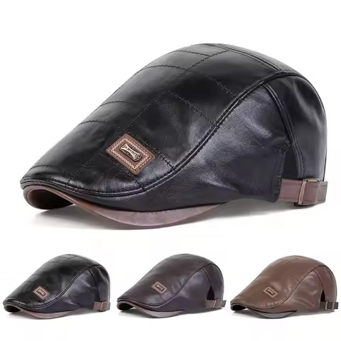 Men Retro Pu Leather Newsboy Caps JAMONT labeling British Painters Hats Spring Autumn Side Adjustabl
