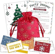 Christmas 44 Game Cards & 1 Red Bag, Red & Gold, Christmas Pass Game Bag Set, Funny Games To Play Wi
