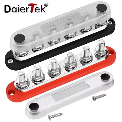 DaierTek 300A Negative Bus Bar 12V Distribution Block 6 x 3/8" M10 Terminal Studs 48V DC Positive Gr