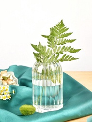 1個垂直條紋玻璃花瓶,適用於水耕栽培、魚缸、家居裝飾、客廳裝飾