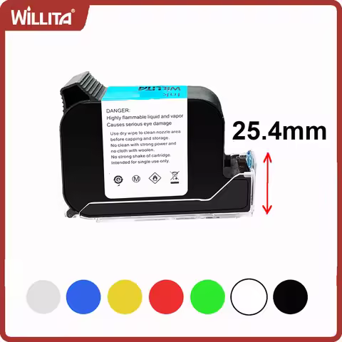 25.4mm Universal Quick Dry Solvent Ink Cartridge for Handheld Inkjet Printers Black/Red/Yellow/Green