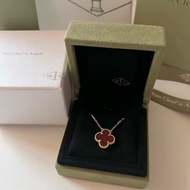 全新正品｜Van Cleef&Arpels 梵克雅寶 紅玉髓四葉草 黃K金項鍊 中號 單花｜VCARD38500