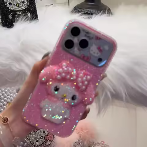 Kawaii Hello Kitty Rhinestone Bling Crystal Phone Case Chain for Iphone 7 8 17 16 15 14 13 12 11Pro 