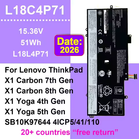 15.36V 51Wh L18C4P71 L18L4P71 Laptop Battery For Lenovo ThinkPad X1 Carbon 7th/8th Gen,X1 Yoga 4th/5