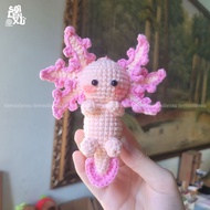 Handmade Axolotl water salamander stuffed keychain made of wool