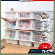 TH E 28/42/54L Large Capacity Storage Box With Transparent Lid Stackable Toy Snack Storage Cabinet