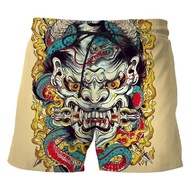 Vintage Japanese Tattoo Mask 3D Print Beach Shorts Men Women Summer Casual Swimtrunks Surfing Board 