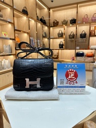 W stamp 陪驗👌🏻門市現貨 全新全套 Hermes Mini Constance MIROIR POCHE DOS ALLI MISSI MAT Noir PHW 黑銀 鱷魚皮 專門店正單 w/