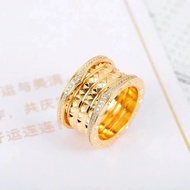 Daigou Version BV Baojia B.zero1Rock Series Liuding Gold Ribbon Diamond Wide Version Ring Ring