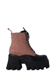 Villains SF YAZIA-T Platform Combat Boots รองเท้าบูทแพลตฟอร์มผู้หญิง ส้นสูง 3.9" CHECK MULTI EU:41