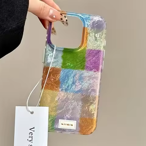 IND Vortex Pattern Large Hole Dopamine Colorful Plaid Phone Case For iPhone 17 16 15 14 Pro Max 13 1