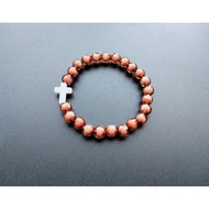 G469 8MM BALL FILLED PEARL CROSS BRACELET
