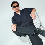 OVERSIZE STRIPE ZIPPER SHIRT STRIPE SHIRT/ SHORT-SLEEVED SHIRT/ STRIPED SHIRT/