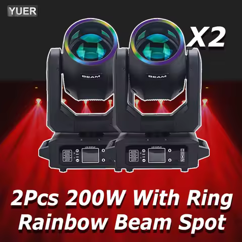 2Pcs/lot 200W LED Moving Head Light With Ring Beam+Spot+18 Rotating Prisms+Rainbow Effect Dmx Stage 