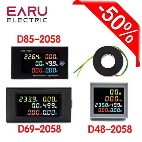 220V AC Voltmeter Current Ammeter Power Factor Electric Energy Frequency Meter Digital Panel Wattmet