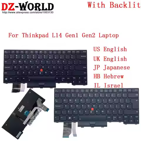 Backlight Keyboard for Lenovo Thinkpad L14 Gen1 Gen2 G1 G2 Laptop US UK English JP Japanese HB Hebre
