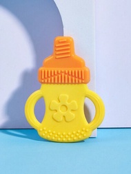 1入組兒童橙色瓶子形狀食品級矽膠牙膏拋光棒可愛瓶子設計適合兒童使用