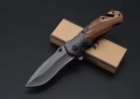 X50 Titanium Tactical Folding Knife Flipper 5Cr15Mov Wood Handle Flipper Camping Hunting Survival Po