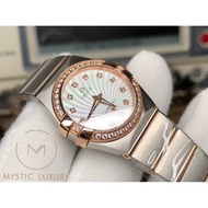 Omega _ Constellation rose gold ss 28mm diamond bezel-ladies watch automatic jam tangan luxury