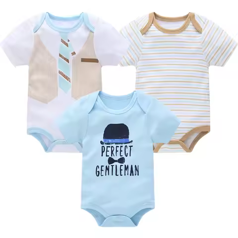 3 Pcs/lot Newborn Baby Boy Bodysuit 100% Cotton Short Sleeve 3M 6M 9M 12M Girls Clothes Cool Print I