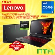 #1567 USED LENOVO Y520 GAMING LAPTOP INTEL CORE I7-7700H 8G 120SSD 1TB HDD GTX1050 GTX 1050 2G WIN11