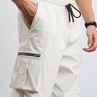 Woven Men's Casual Loose Elastic Waist And Cuffed Solid Color Long Pants, For Daily Wear And Young A