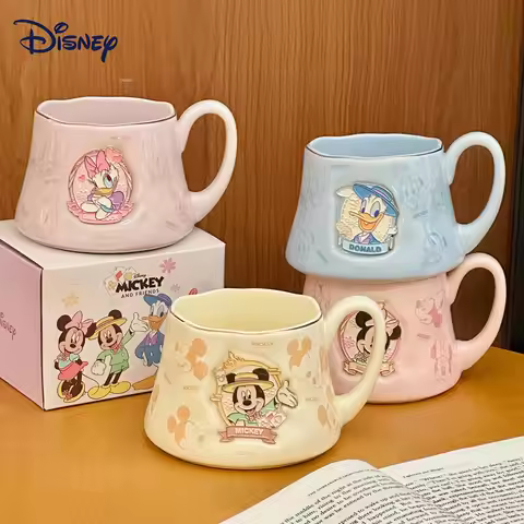 Disney Mickey Cartoon Anime Couples Lid Mug Cute Print Ceramic Donald Duck Tea Coffee Milk Cup Decor