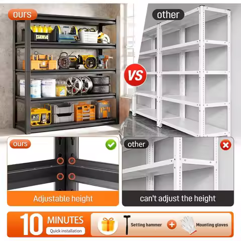 72" H Garage Shelving Unit, Garage Storage Shelves 2500LBS Heavy Duty Shelving, Adjustable 5 Tier Me