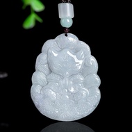 TIMESWIND Natural A-grade Jade White Nine Tailed Fox Carving Men Necklace with Certificate