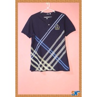 Montagut Brand Stretchy Men's Navy Blue T-Shirt w/ Sleeve Trim &amp; Printed Details on Front /Preloved
