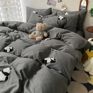 ชุดผ้าปูที่นอนลาย Tulip 4 ชิ้น ผ้าฝ้ายซักได้ ปักลาย ชุดผ้าปูที่นอนสีม่วง ชุดผ้าปูที่นอนเดี่ยว ชุดผ้า