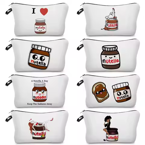 Nutella Print Women Cosmetic Case Harajuku Kawaii Fashion Makeup Bag Heat Transfer Graphic Cute Cart