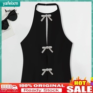 Yafeixm Halter Neck Top Women Bow Decoration Tank Top Sexy Halter Neck Sleeveless Tank Top with Bowknot Detail Stylish Crop Top for Work Party Slim Fit Women's Vest Top in Solid