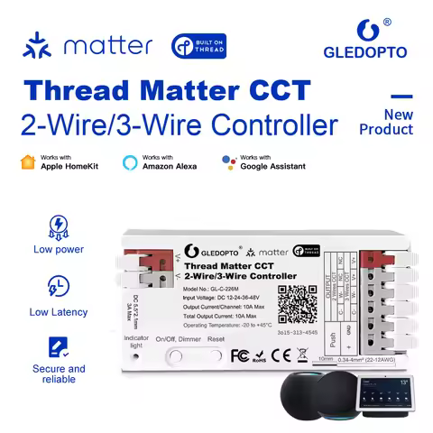 GLEDOPTO Thread Matter CCT 2/3-Wire Smart LED Strip Controller, Voice Control Dimming for Apple Home