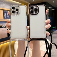 OPPO Realme 13 Pro Plus C55 C53 Reno 12F 12 11F 11 10 8 Plating Clear Strap Case Crossbody Lanyard C