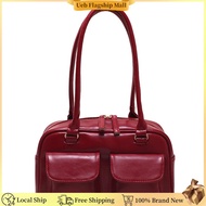 [Ueb Flagship Mall]Retro Shoulder Bags Double Pocket PU Leather Shoulder Handbags Fashion Solid Top-