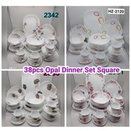 38pcs DINNER SET ARC OPAL Dinner Set Square Dinner Plate Soup Plate Bowl Plate  Tea Set