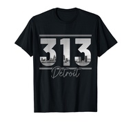 Detroit 313 Area Code Skyline Michigan Vintage T-Shirt