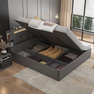 [SG SELLER ] Leather And Solid Wood Bed Frame Storage Solid Wooden Bed Frame With Pneumatic Storage Bed Frame With Mattress Super Single/Queen/King Size Bed Frame