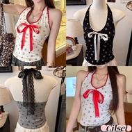 New Cilset 2025 Halter Neck Top Cartoon Pattern Solid Color Sexy Stretchy /FY1849