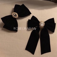 Cheonara - Black Velvet Rose with Pearl Korean Ribbon Hair Clip / Jumbo Korean Ribbon Bow / Retro Vi