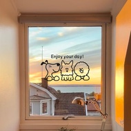 Cartoon Cute Three Puppies Enjoy Your Day Glass Door Home Decoration Sticker