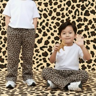 Leopard Long Pants Baggy Pants Leopard Side Line Track Pants - Black