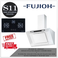 FUJIOH SC-2090 R/V  900MM INCLINED DESIGN COOKER HOOD  +  FUJIOH FH-GS5530 SVGL BLACK GLASS GAS HOB WITH  2 DIFFERENT BURNER SIZE BUNDLE DEAL