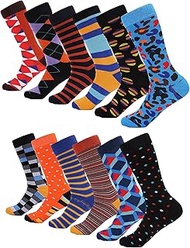 Marino Men's Dress Socks - Colorful Funky Socks for Men - Cotton Fashion Patterned Socks - 12 Pack