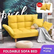 Minimalist Sofa Chair Lazy Sofa Double foldable Sofa Bed with Free 2 Pillows 2 seater Small Apartment Removable Wooden Legs