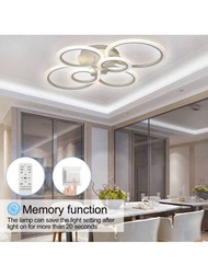 1入組110v/220v現代黑色led天花板燈具6環嵌入式靠壁式燈具-可以使用遙控器調整顏色和亮度,並具有電源恢復記憶和計時器功能,60w天花板燈適用於臥室、餐廳、廚房和客廳