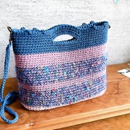 繽紛段染混紡 條紋針織包-手提袋 側揹包2用