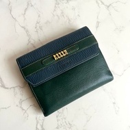 稀有中古包 Loewe藍綠色金蛇骨中夾 錢包 短夾 皮革包 古董二手包