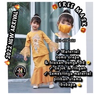 🌺 RAYA 2022 🌺 FREE MASK🎁 + BAJU KURUNG DUYUNG BUNGA 3D GIRL KUNING MUSTARD 8y 9y 10y 11y 12y 13y